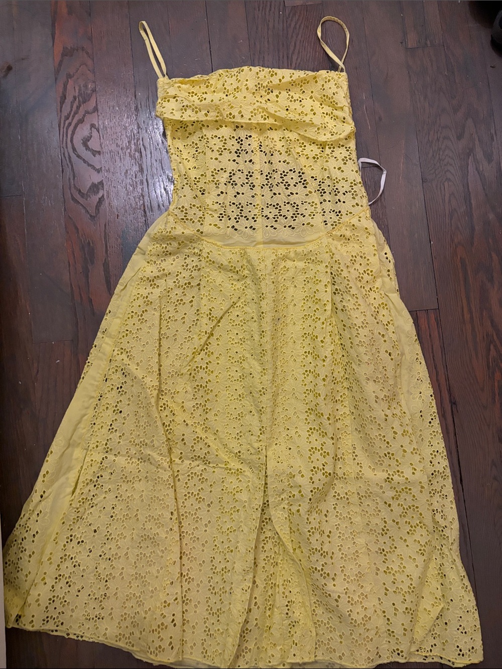 Nina Ricci Yellow Eyelet Midi Dress with Halter straps